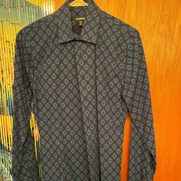 Express dress shirt black with blue diamonds. Extra small extra slim. - Picture 1 of 1